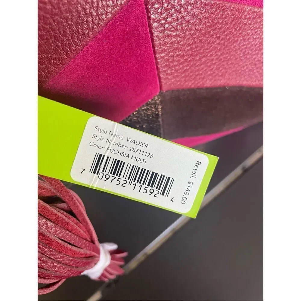 NWT Sam Edelman Chevron Suede Leather Patchwork Fringe Clutch Red/ Brown - Picture 13 of 15